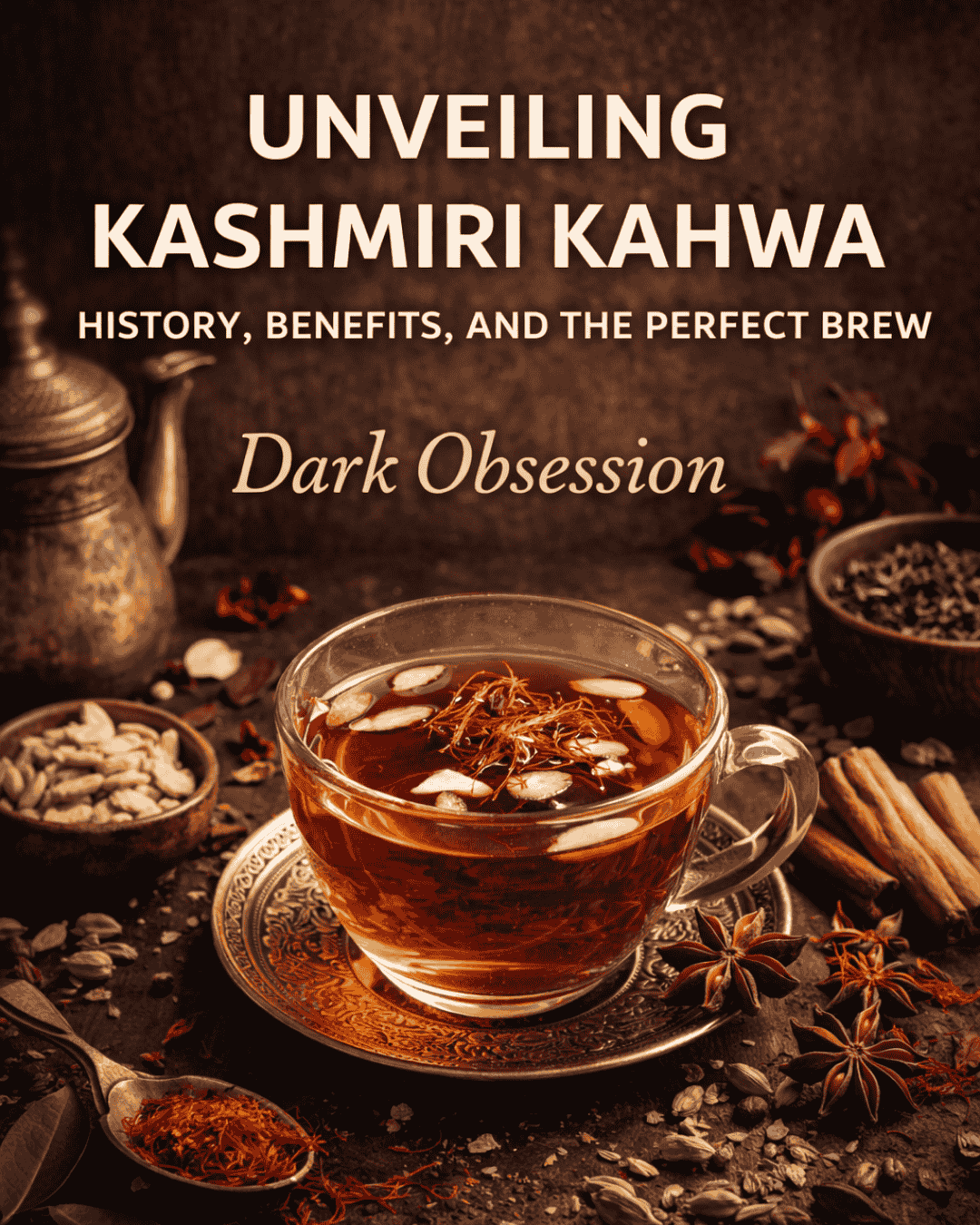 Dark Obsession Kashmiri Kahwa showcasing rich aroma and traditional ingredients